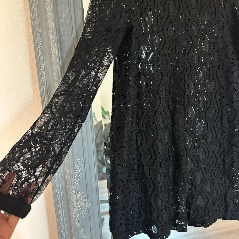 Maje ROSSA Black Lace Long Sleeve Romantic Goth Whimsigoth Mini Dress 2 - Picture 4 of 8